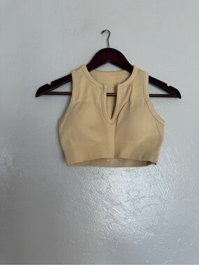 Ribbed Sleeveless Crop Top in Beige